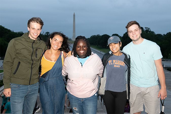 Students in front of the washington monument.