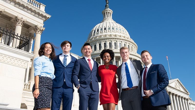 Students attending a briefing at Capitol Hill.