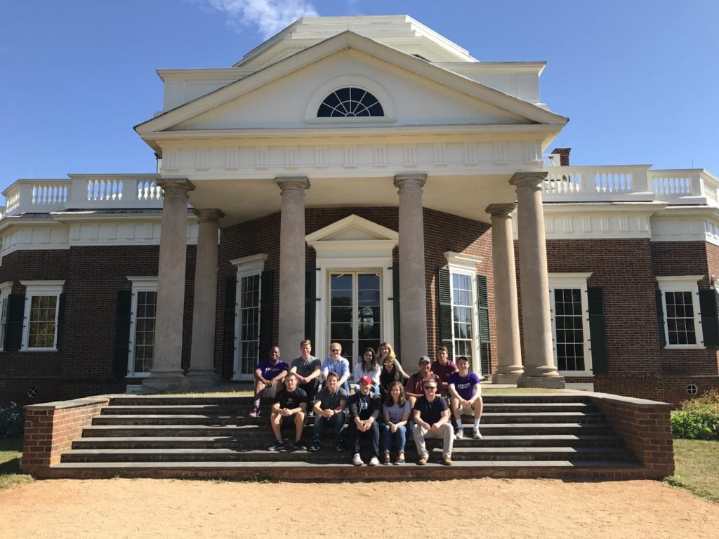 Students at Moticello, the home of President Thomas Jefferson.