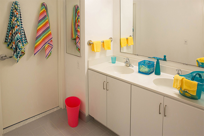 Bathroom shared among 4 roommates in an Affinity Unit