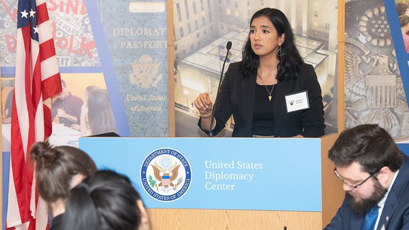 Student participating in a Diplomatic simulation at the U.S. Department of State.